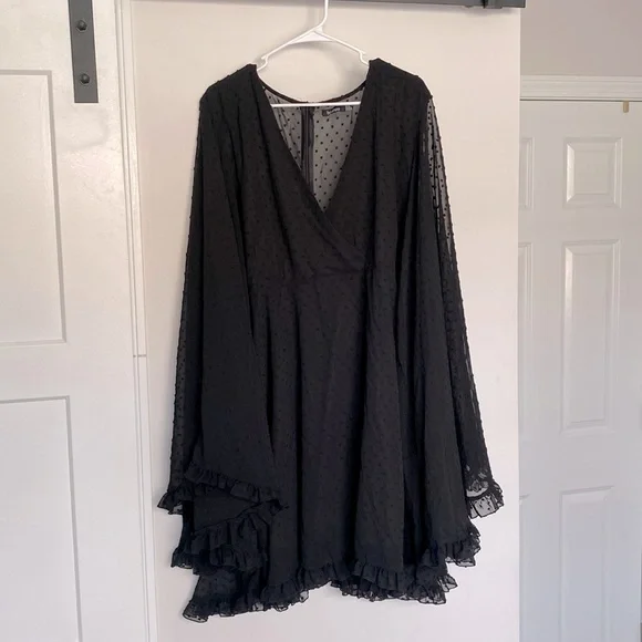PLUS DOBBY CHIFFON WIDE SLEEVE SKATER DRESS - Picture 1 of 4